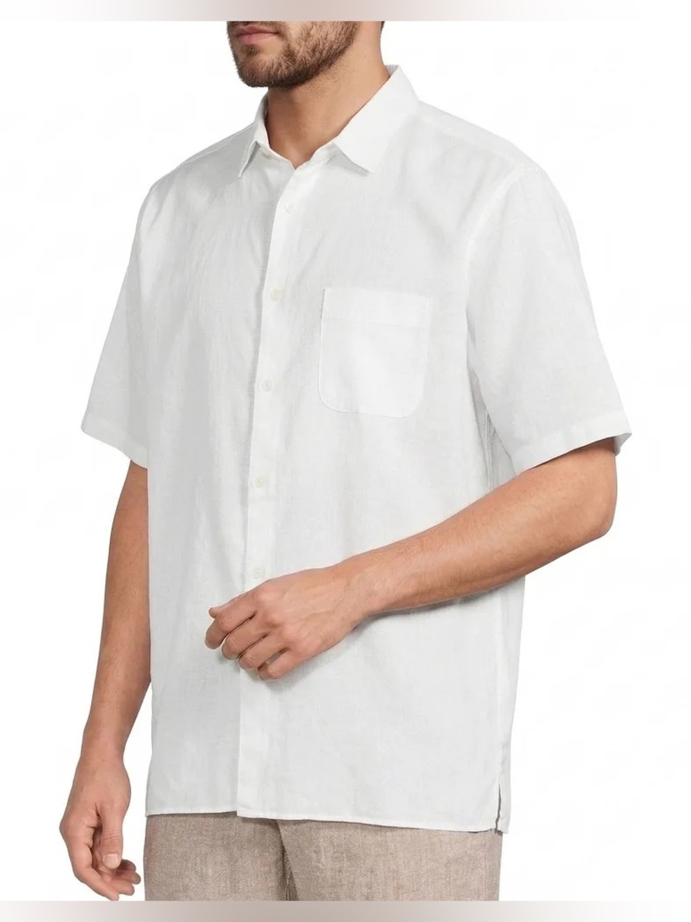 Caribbean Linen Shirt Mens White Button Up Short Sleeve Pocket Medium